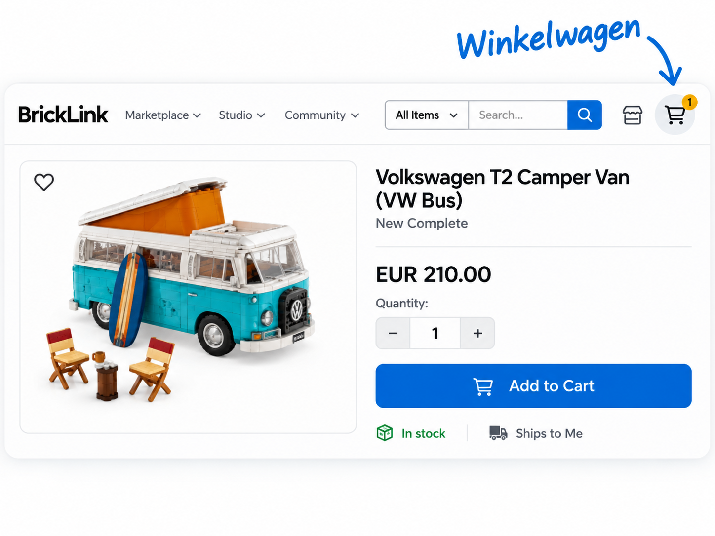 Product toevoegen aan BrickLink winkelwagen